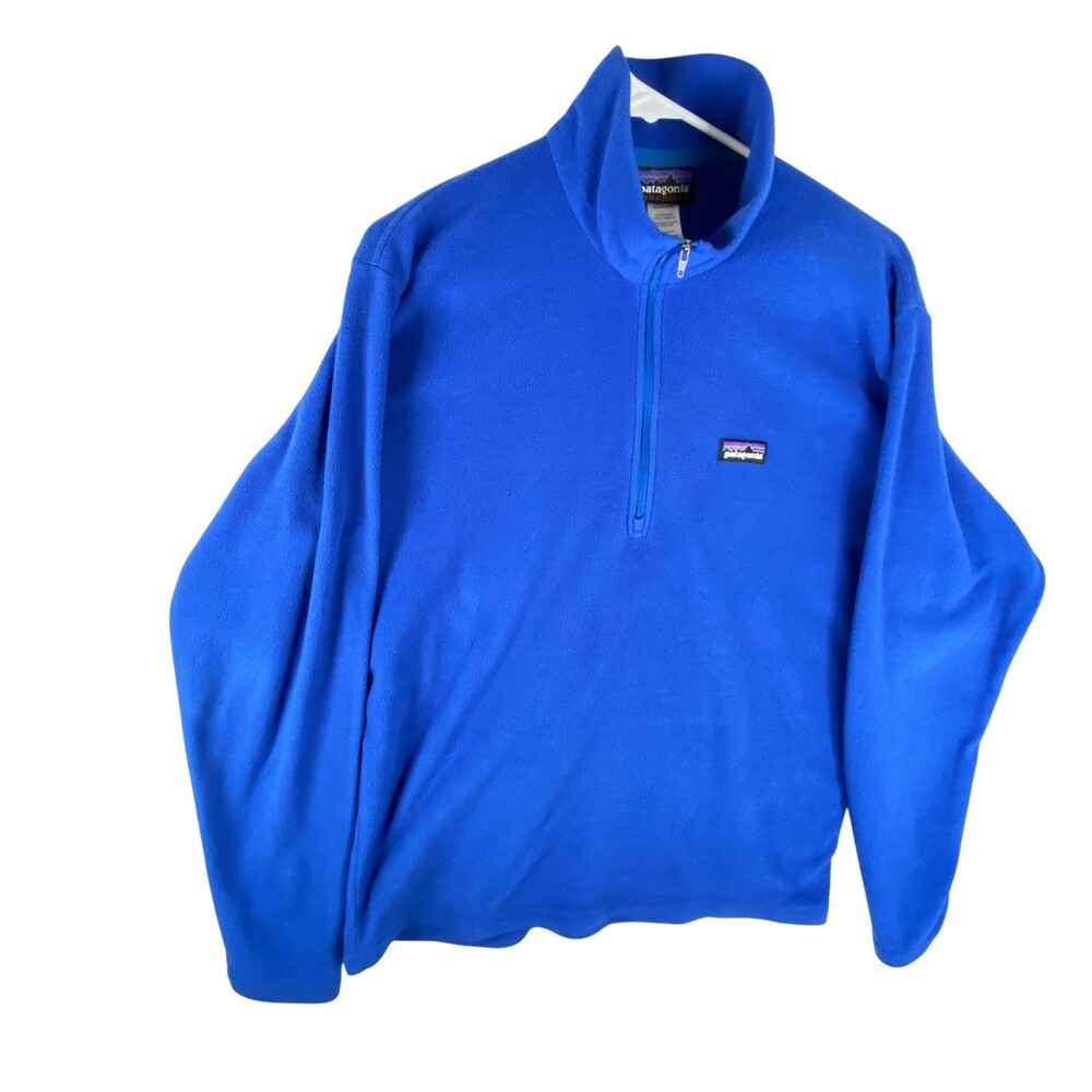Patagonia Synchilla Sweatshirt Mens Medium Blue Fleece 1/4 Zip Pullover Logo